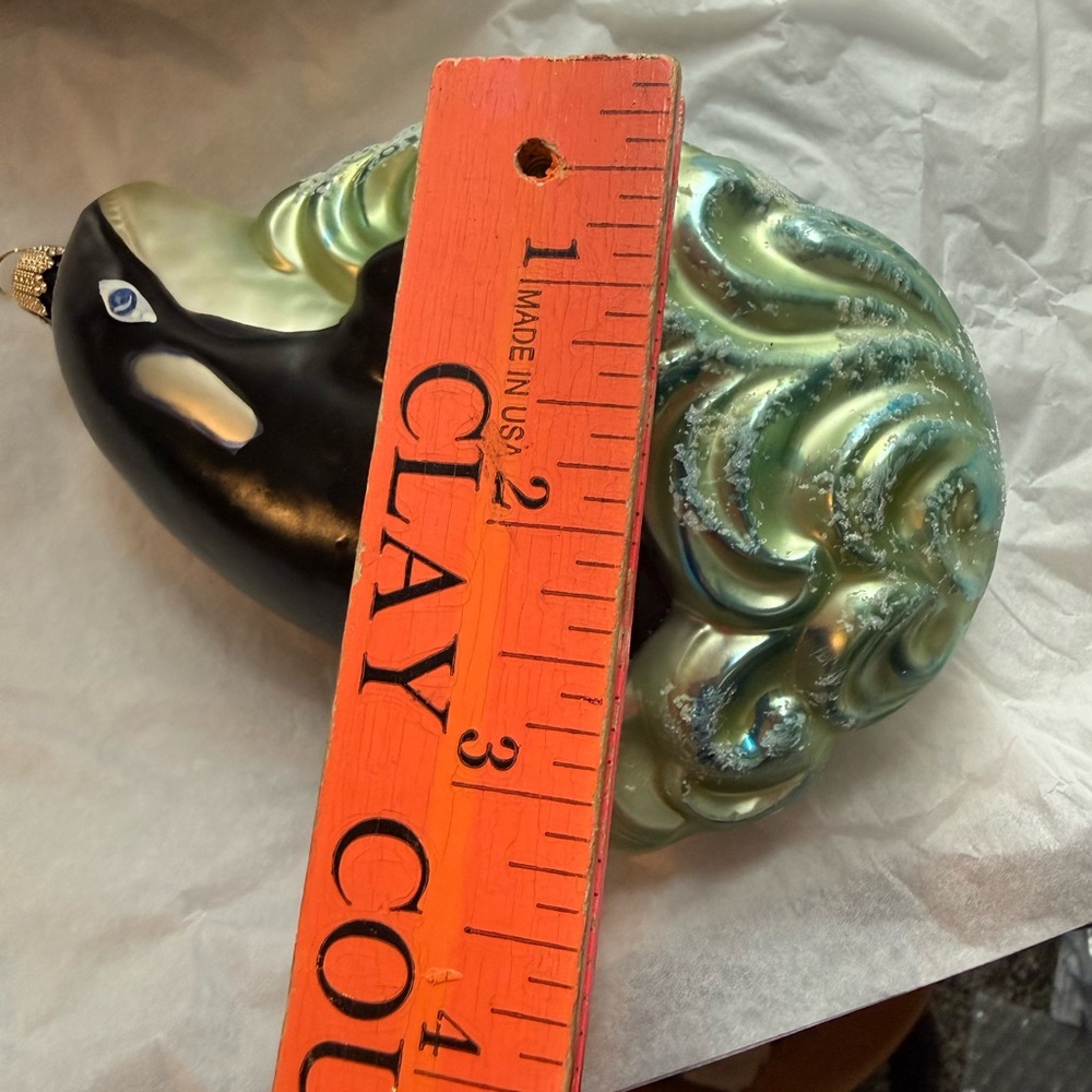 Whale Blown Glass Ornament Orca Christmas Decoration Black White Wave Vtg - Picture 7 of 10
